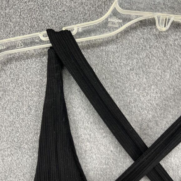 Garage Crop Top Womens XS Black Ribbed Cross Back Tie Front Sleeveless Stretchy - Picture 12 of 15